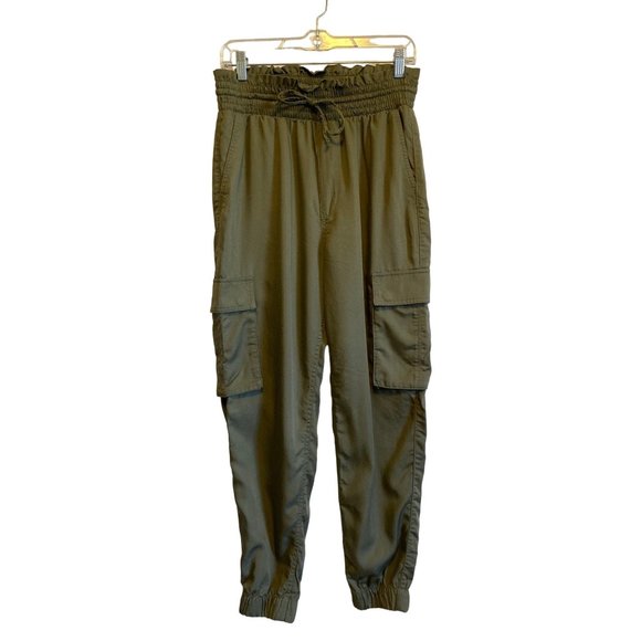 Abercrombie & Fitch Cargo Joggers Olive Green High Rise Paperbag Waist - Picture 2 of 12